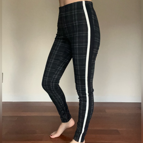 Zara | Plaid Striped Trouser Legging Pants Gray Blue White Tuxedo Strip XS - Picture 3 of 7